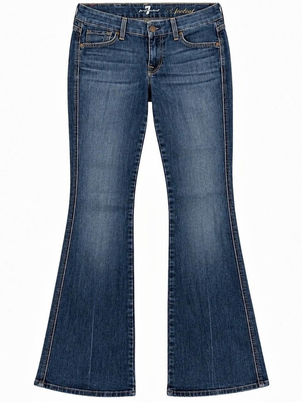 7 For All Mankind Dojo Flare Jeans in Blue Waist 28